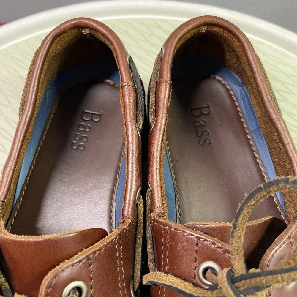 Bass Seafarer Brown Leather‎ Boat Shoes Men's Loafers Dress Shoes Flats Sz. 8.5W